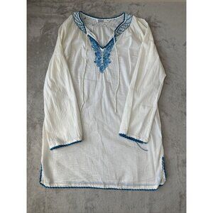 Women’s Athleta Tallulah Tunic Cover-up Embroidered White Blue Size Medium